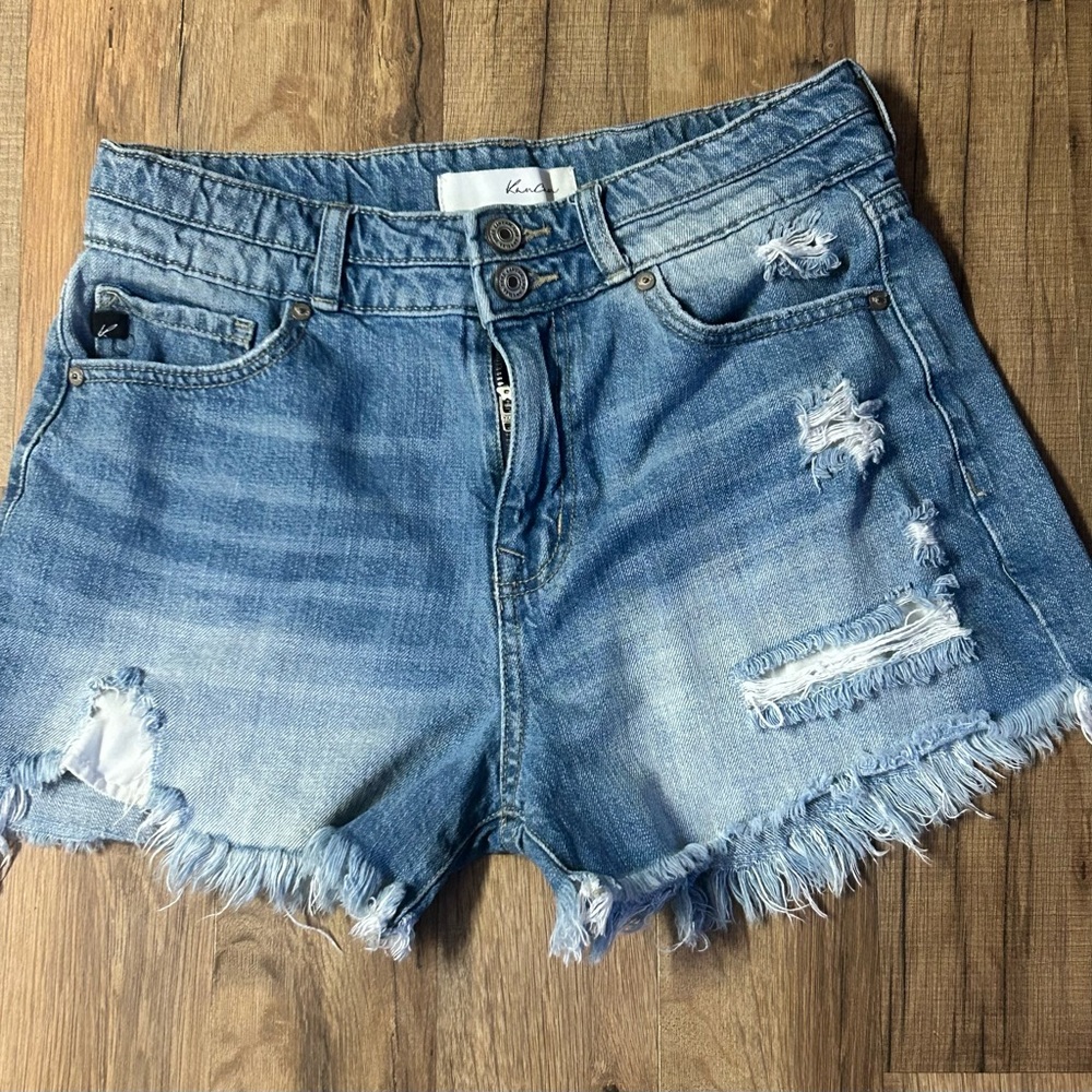 KanCan Light Wash Distressed Denim Shorts